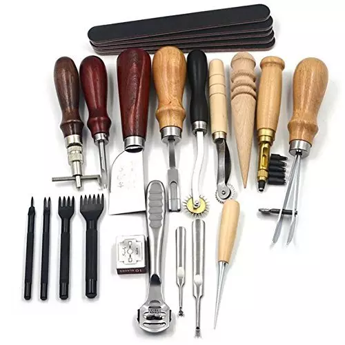 18/34/48Pcs Professional Leather Craft Working Tools Kit for Hand Sewing  Stitching, Stamping Set and Saddle Making DIY Leathercraft Projects