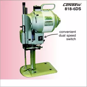 ​Consew 818-6DS Straight Knife Cloth Cutting Machine with Automatic Abrasive Belts Sharpener With Table and Servo Motor