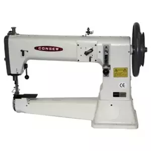 Consew 754R-3 Extra Heavy Duty Single Needle Long Cylinder Arm Lockstitch Industrial Sewing Machine With Table and Servo Motor