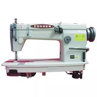 Consew 326S-1 High Speed Single Needle Tandem or Two Needle Drop Feed Double Chainstitch Industrial Sewing Machine With Table and Servo Motor